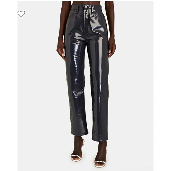 Agolde Recycled Leather 90's Pinch Waist in Shadow Patent Size 26 Pants Revolve - Picture 8 of 11